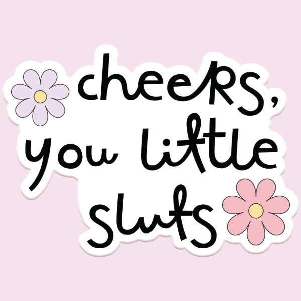Cheers Retro Floral Funny Sticker Decal for wholesale by Mugsby