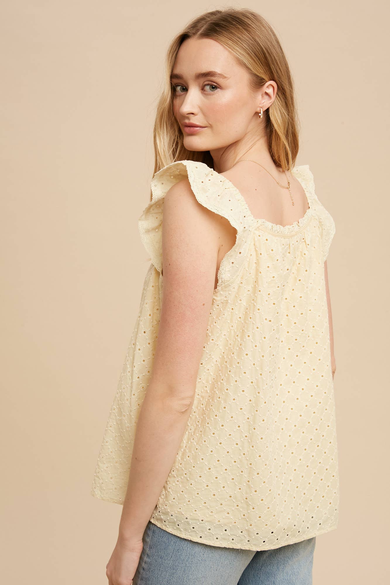 In Loom - Wholesale Blouse - Women's - EYELET FLUTTER SLEEVE COTTON BLOUSE2