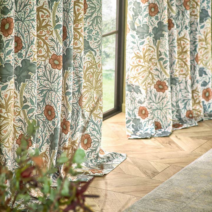 Stone Sunflower Seaweed Printed Velvet Pencil Pleat Curtains Stone/Sunflower for wholesale on Faire4