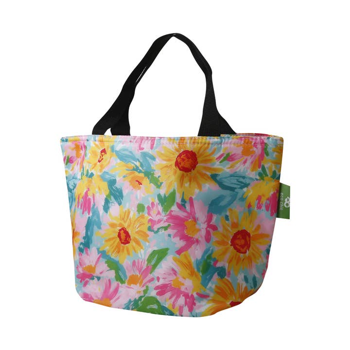 C114BU - Eco Chic Lightweight Foldable Lunch Bag Sunflower Blue (Pack of 2) for wholesale by Eco Chic