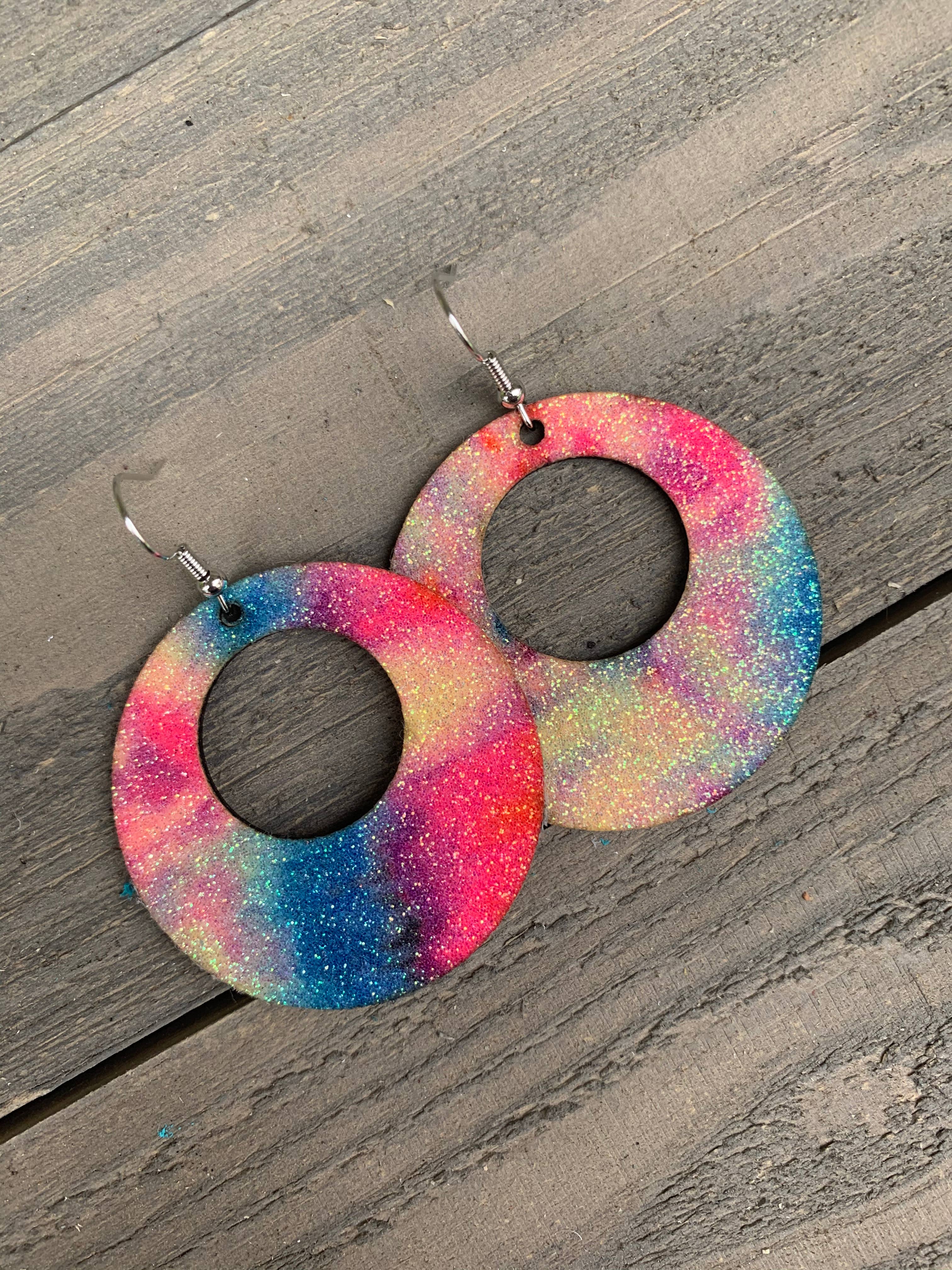 Handmade Glitter Tie-Dye Cork Earrings