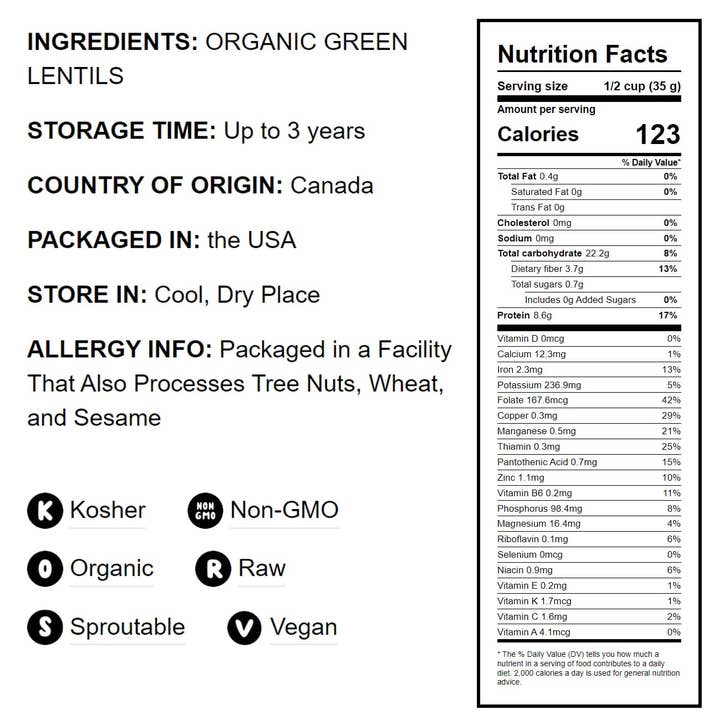 Food To Live - Wholesale Plant seeds - Organic Whole Green Lentils — Non-GMO, Sproutable, Kosher2