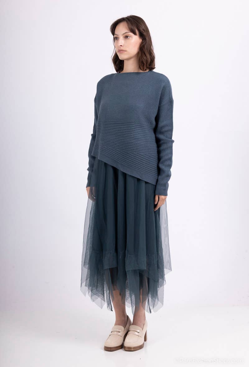 L'Emotion – wholesale Dress – Women's – Striped Textured Sweater Set & Tulle Dress12