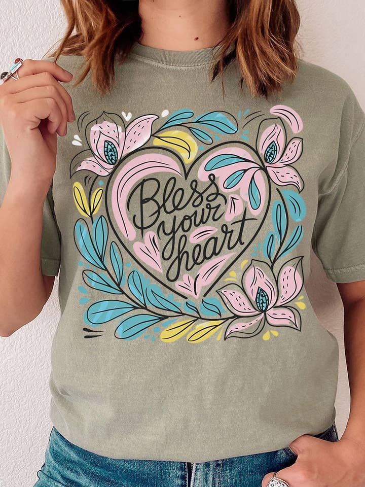 Blooming Bless Your Heart Comfort Colors Adult Ring-Spun Cotton Tee for wholesale by Wholesale Accessory Market