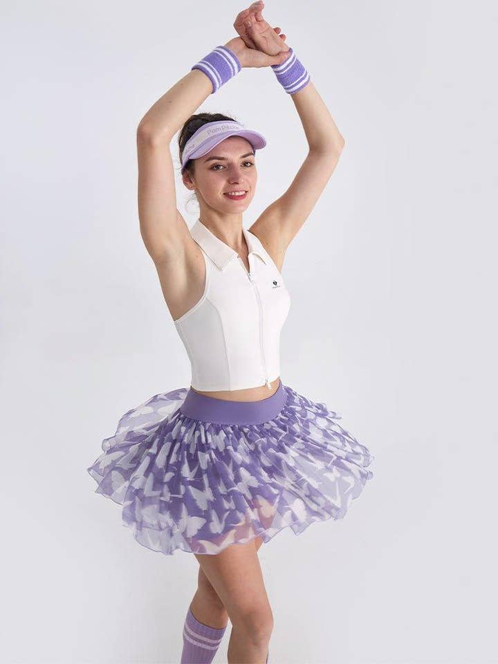 Calla Lila Fjärilsmönstrad 2-i-1 Nät Tenniskjol för wholesale av STYLR