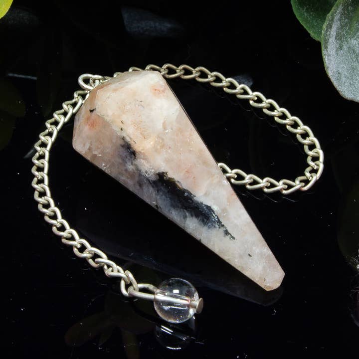 Quasar Gems USA - Wholesale Spiritual Stone/Crystal - Rainbow Moonstone Gemstone Pendulum Silver Color Chain 0