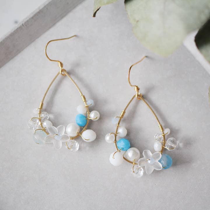 Hint of blue - floral drop earrings for wholesale by Lovanju