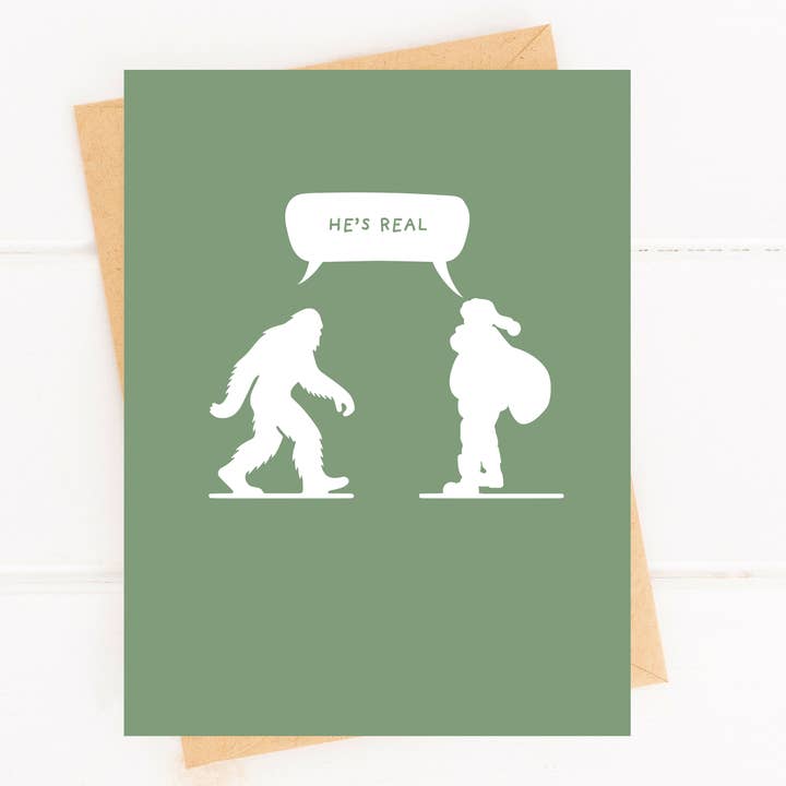 Five Dot Post - Wholesale Hanukkah Card - He’s Real – Funny Sasquatch and Santa Holiday Card2