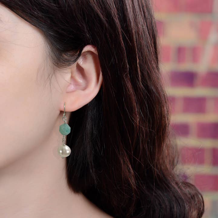 IST Jewelry - Wholesale Dangle Earrings - Peruvian Amazonite & Cultured Pearl Drop Earrings2