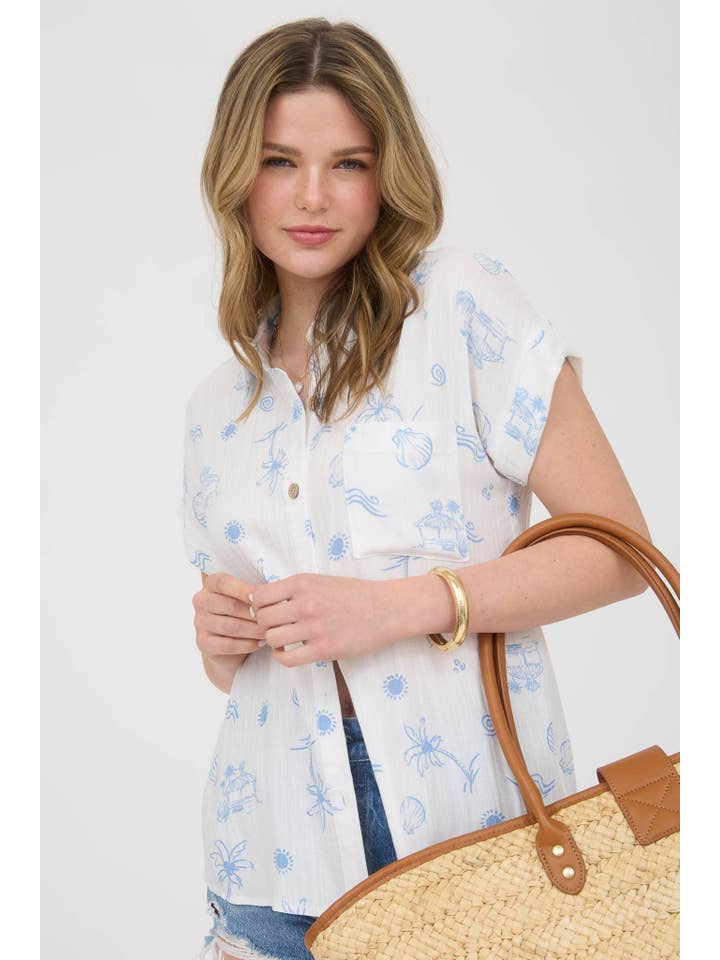 MINE - Wholesale Blouse - Women's - SUMMER PRINT COLLARED SHORT SLEEVE SHIRT