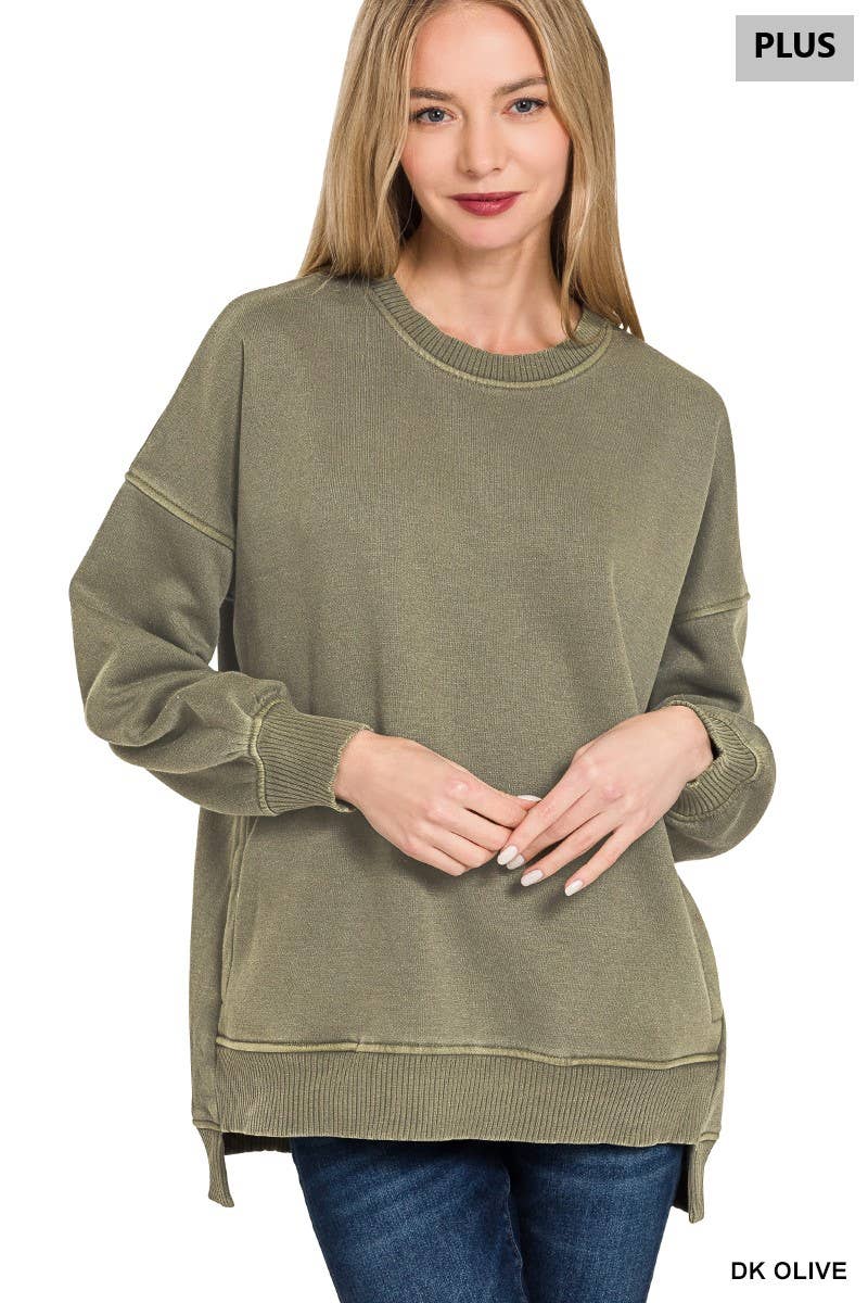 42POPS – wholesale Sweatshirt – Women's – .0827 Plus Pigment Dye Fleece Hi Low Hem Pullover With Pocket SI-29