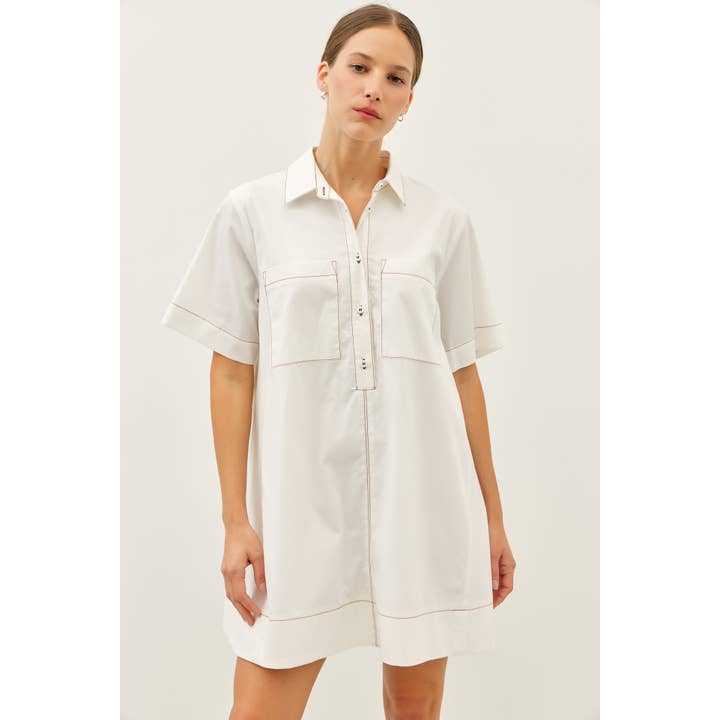 idem ditto - Wholesale Dress - Women's - BREATHABLE A-LINE SHIRT DRESS WITH OVERSIZED SLVS