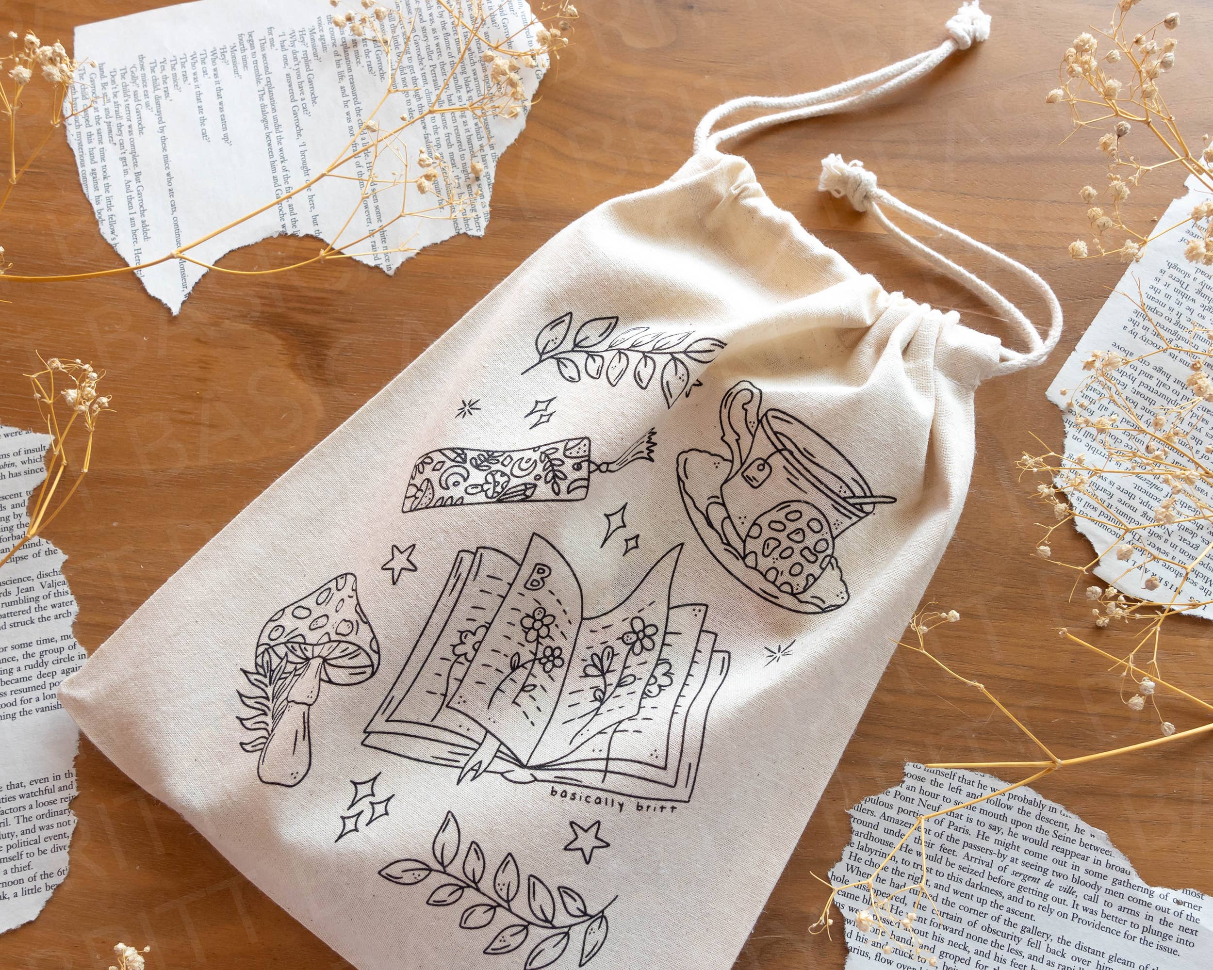 Basically Britt - Vendita all'ingrosso Reggilibro - Copri libri in cotone 100% con coulisse - design Boeketachtige Krabbels5