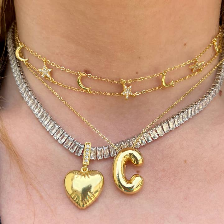 Gemelli - Wholesale Pendant/Charm Necklace - Bubble Initial Gold Necklace- Top 12