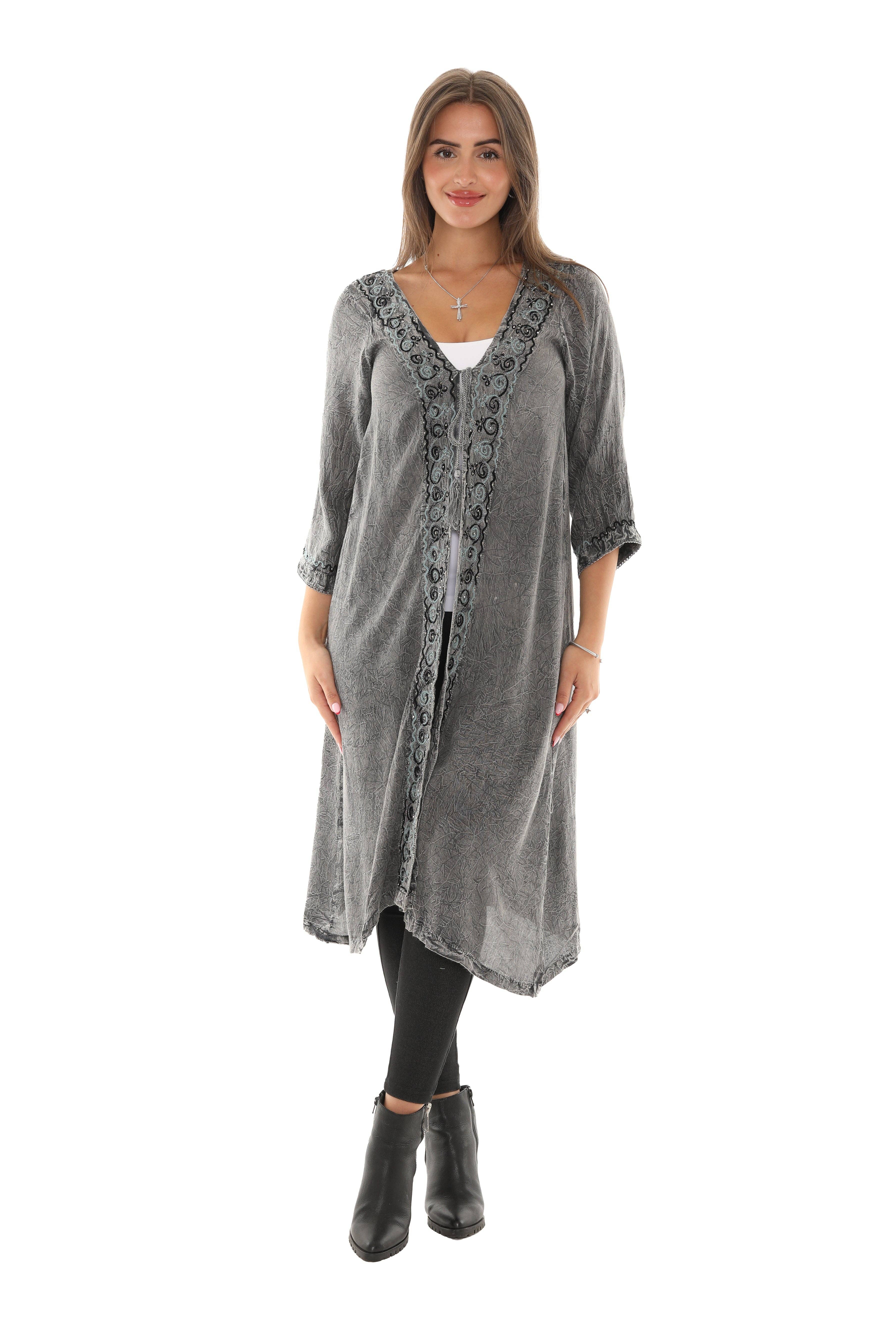 Shoreline Wear. INC - Wholesale Kimono - Women's - Sequin-Accent Embroidered Three-Quarter Sleeve Duster4