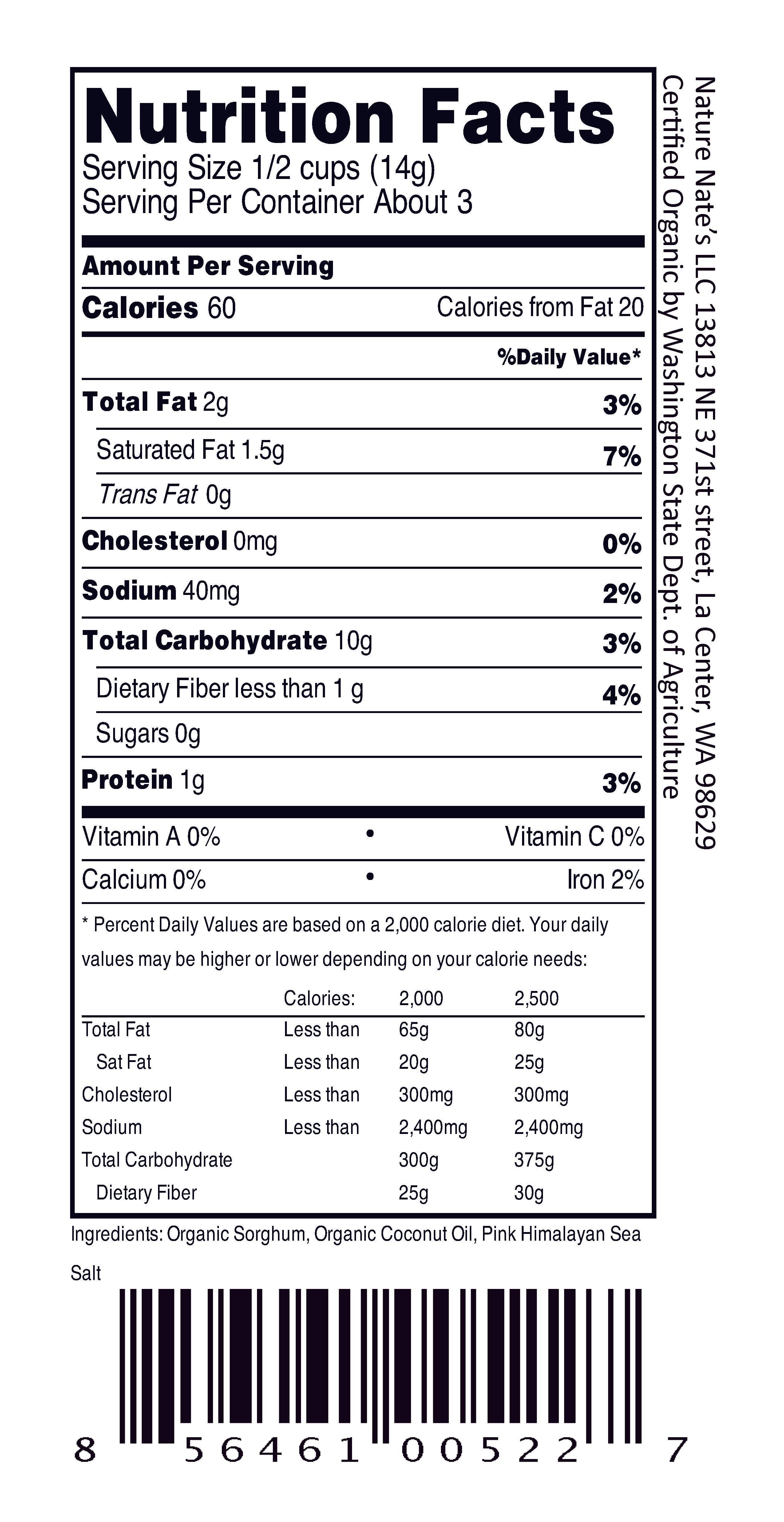 Nature Nate's LLC - Wholesale Popcorn - Organic Popped Sorghum Coconut Oil Pink Himalayan Sea Salt2