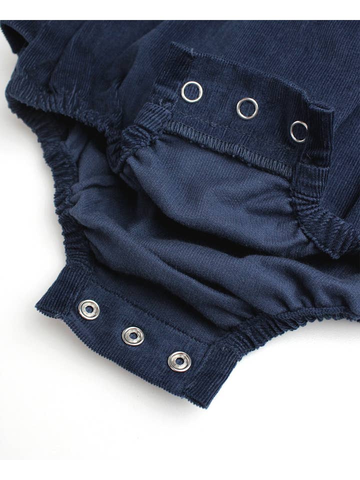 Blue Baby Girls Dark Navy Stretch Corduroy Waterfall Bubble Romper
for wholesale on Faire5