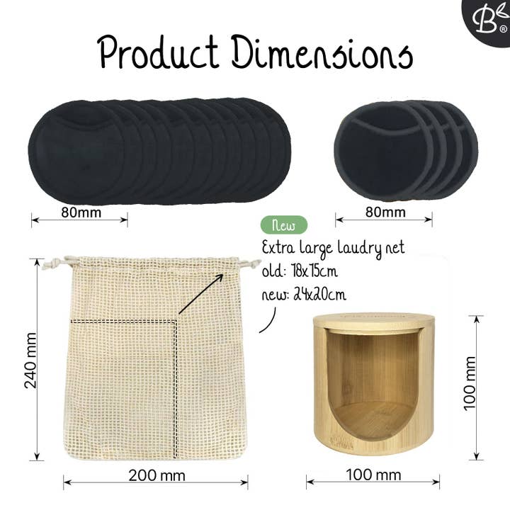 Bamboozy x Cosmeau - Wholesale Cotton Pad - 16x Black Reusable Cotton Pads 4-Layers + Bamboo Holder4