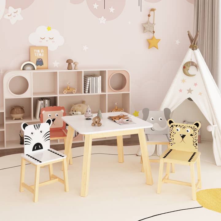 39F Inc. - Wholesale Chair - Kids - Kids Table and Chair Set with Cartoon Animal Backs, 5-Piece5