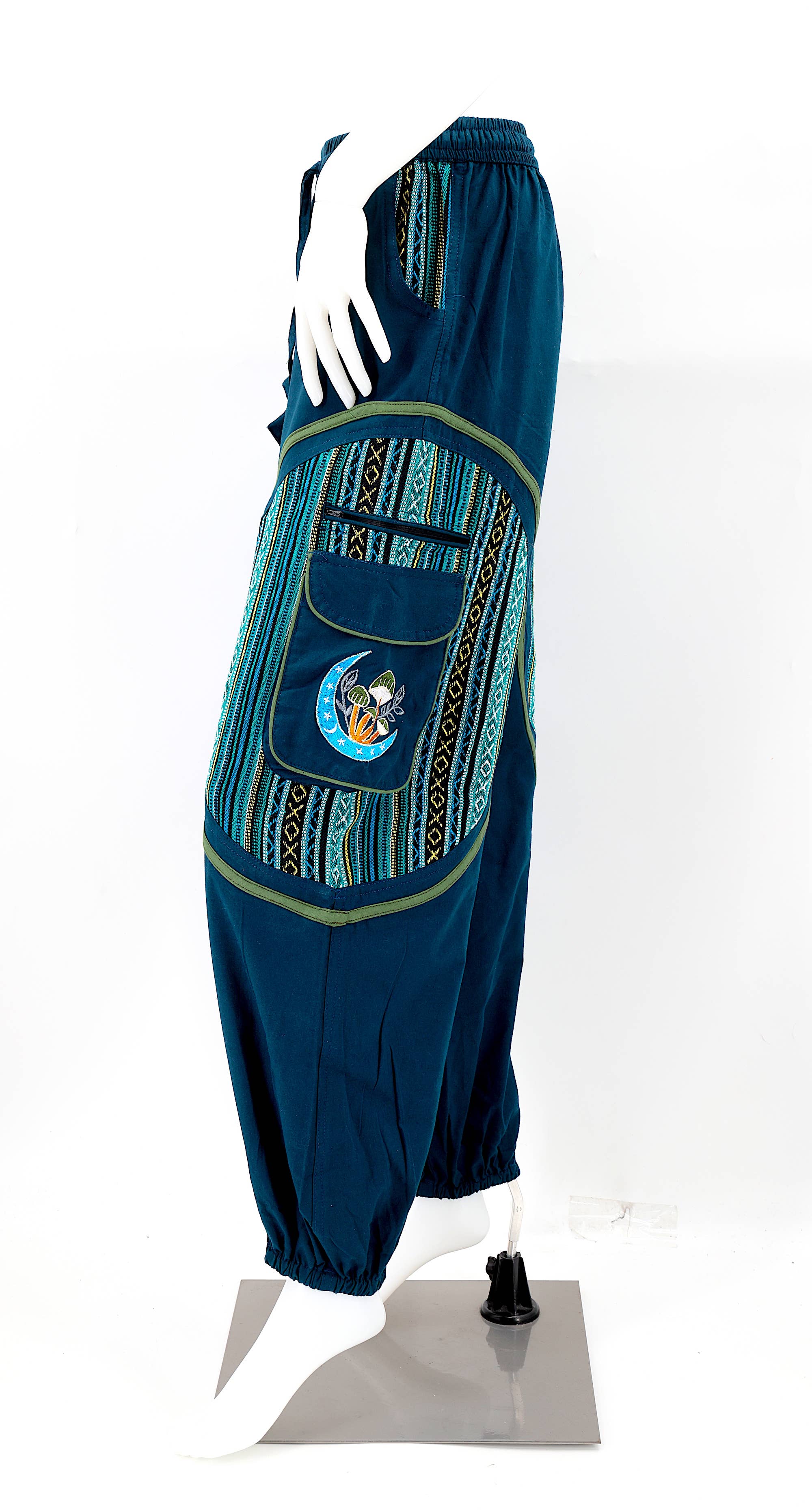 Himalaya Handmade - Venta al por mayor Pantalones - Mujer - Pantalones bohemios hechos a mano de algodón con bordado de luna y hongos estilo harem12