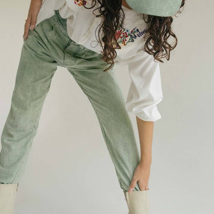 The Perry Long Pants - Stone Washed Green for wholesale by State of Georgia