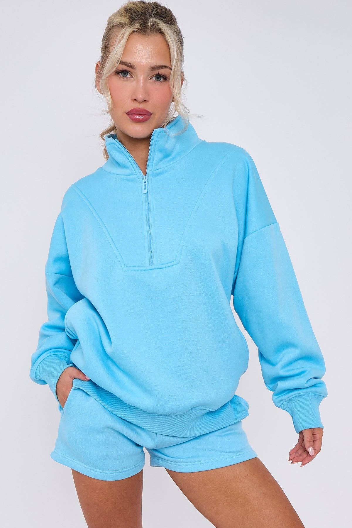 AX Labels - Wholesale Lounge Set - Women's - 1/2 Zip Top & Shorts Fleece Co-ord13