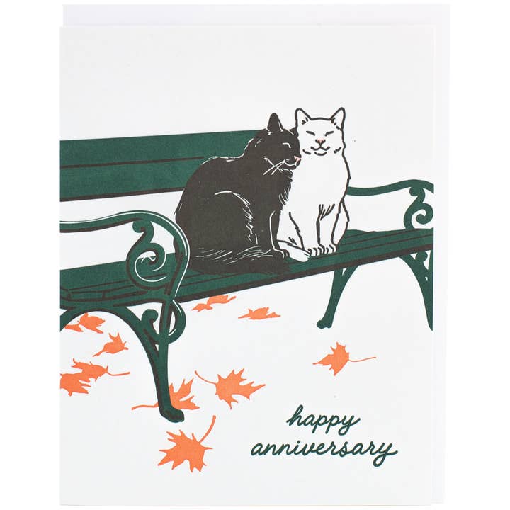 Smudge Ink - Wholesale Anniversary Card - Cats On A Bench Anniversary Card