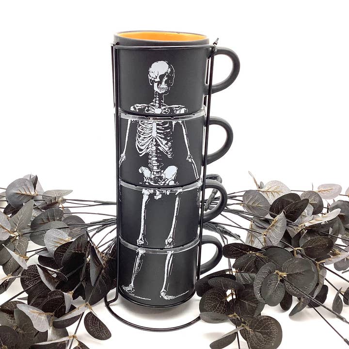 Halloween Skeleton Mug Tower Four Gothic Coffee Tea Mugs for wholesale by All Little Cute Things