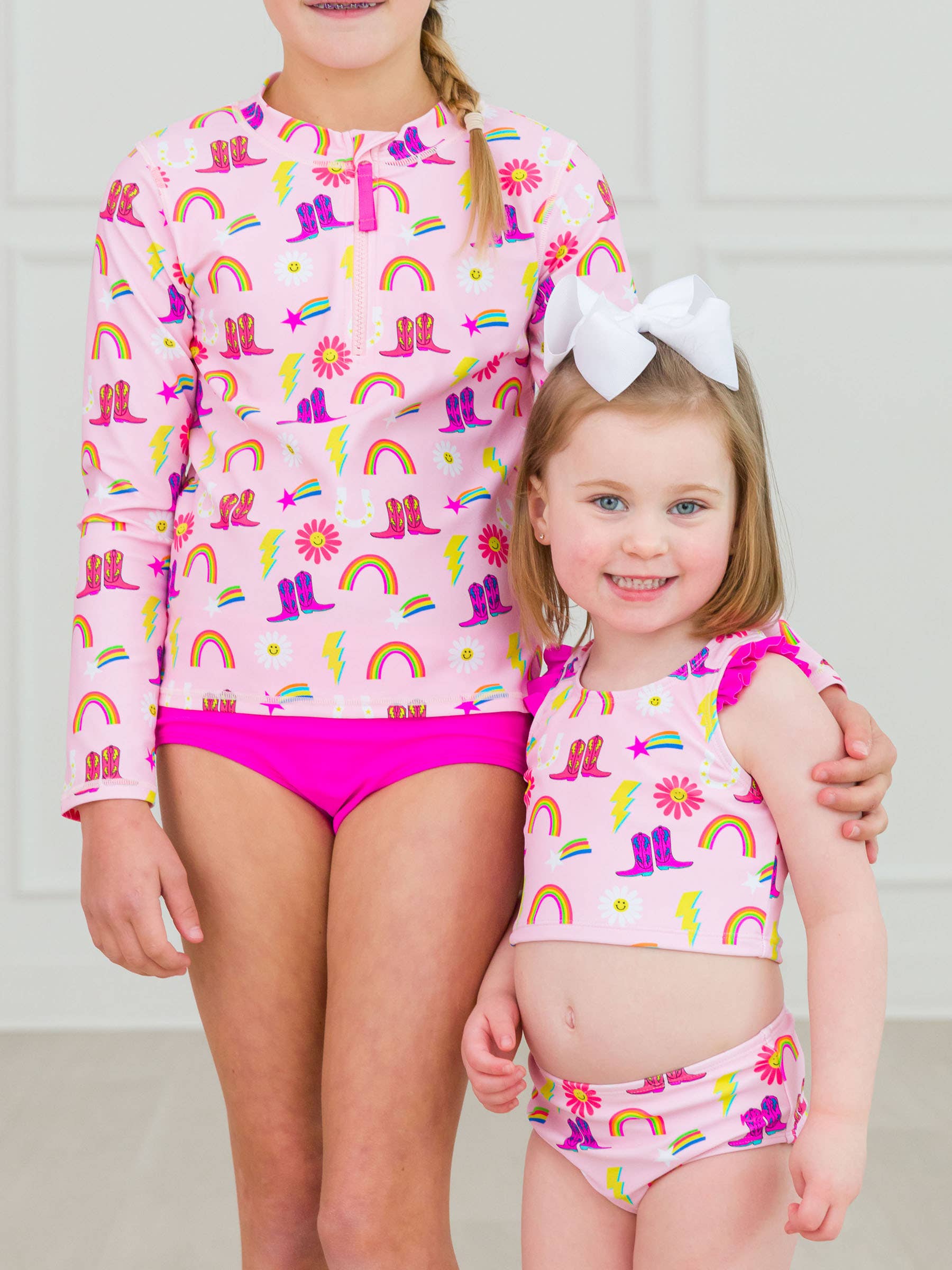 Rose Maillot de bain 2 pièces tankini à volants dos nageur Cowgirl Cutie pour filles en vente sur Faire4