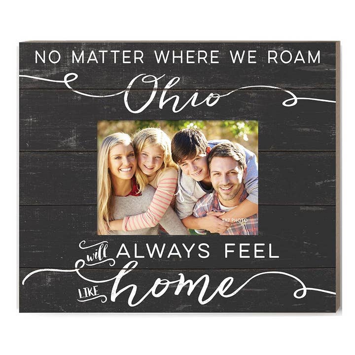 Weathered Slat Photo Frame Feels Like Home Ohio for wholesale by Kindred Hearts