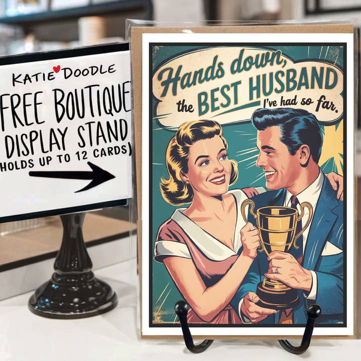 Katie Doodle | Boutique Greeting Cards & Birthday Gifts - Wholesale Valentine's Day Card - Cute Handmade Vintage Funny Valentine Cards for Him, Husband