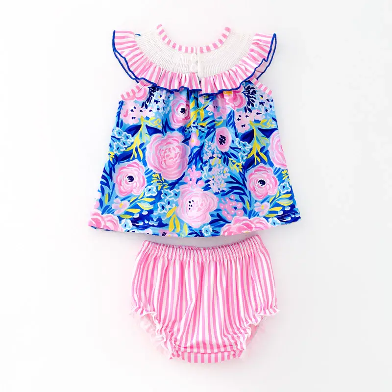 Auraquise - Vente Ensemble de vêtements – bébé - Ensemble Barboteuse Smockée d'Été "J'AIME MAMAN" pour Bébé Filles1
