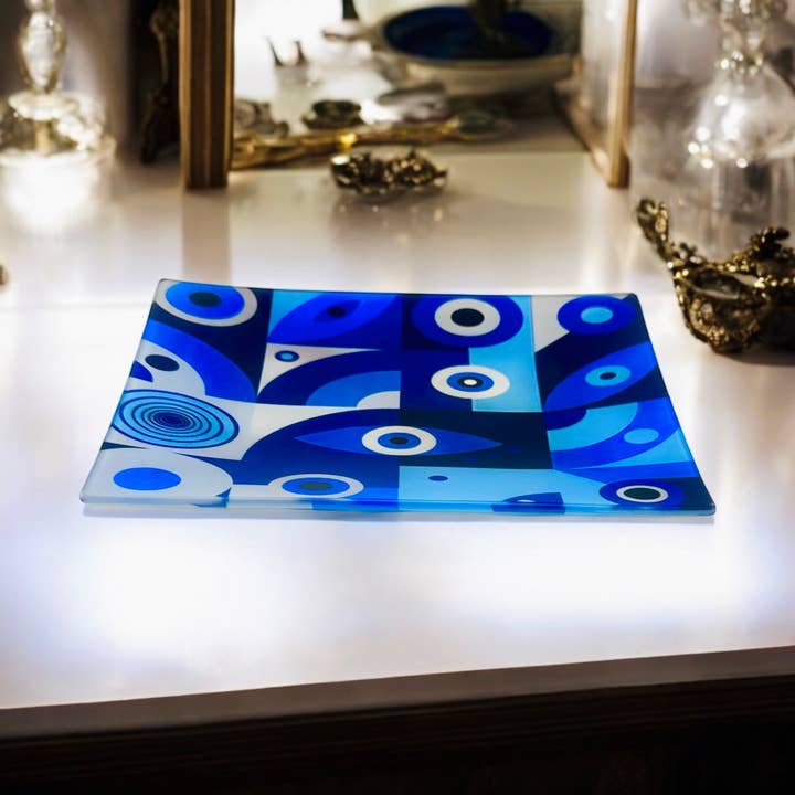 Resinate By KS / by KRISTIN SMITH - Wholesale Decorative Tray - Evil Eye Blues Trinket Tray Catchall   Â