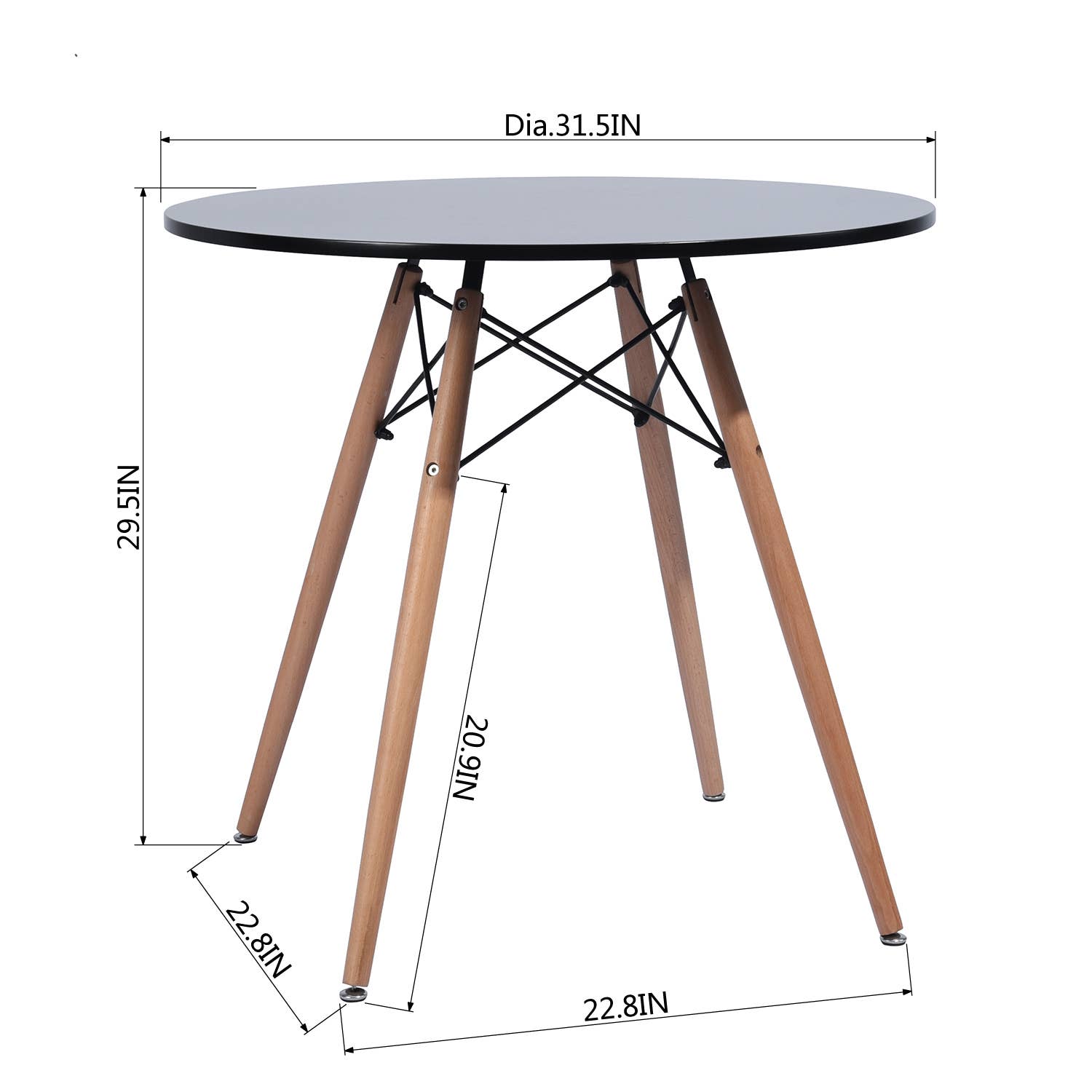 39F Inc. - Vente Tables d'appoint - Table de salle à manger ronde moderne de 31,5 po avec pieds en bois massif, blanc/noir8