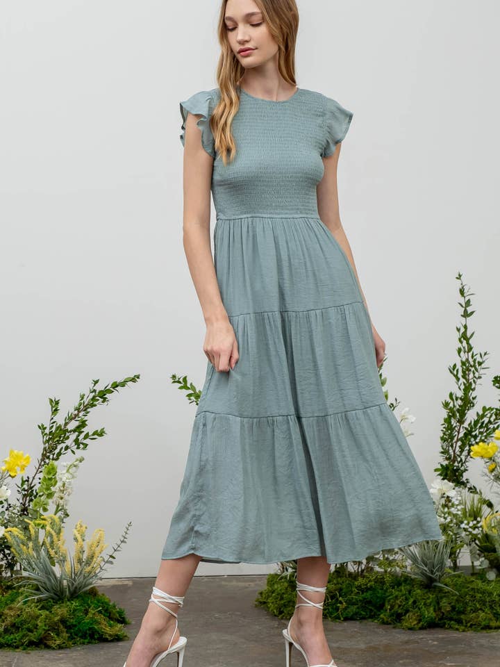 Blu Pepper - Venta al por mayor Vestido - Mujer - Vestido midi con volantes y cuerpo fruncido77