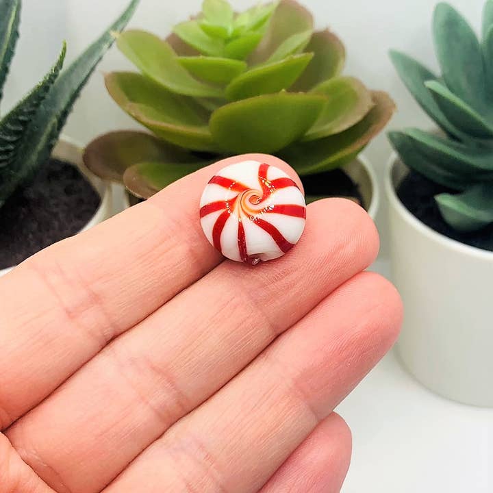 Guerrilla Charm - Wholesale Individual Charm/Pendant - Red and White Mint Candy Glass Lampwork Beads, 17x17mm3