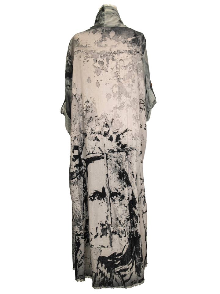 Duster com Estampa de Esboço do Chefe Joseph em Cinza ou Dourado por atacado de LeParisPetit by I Love Linen