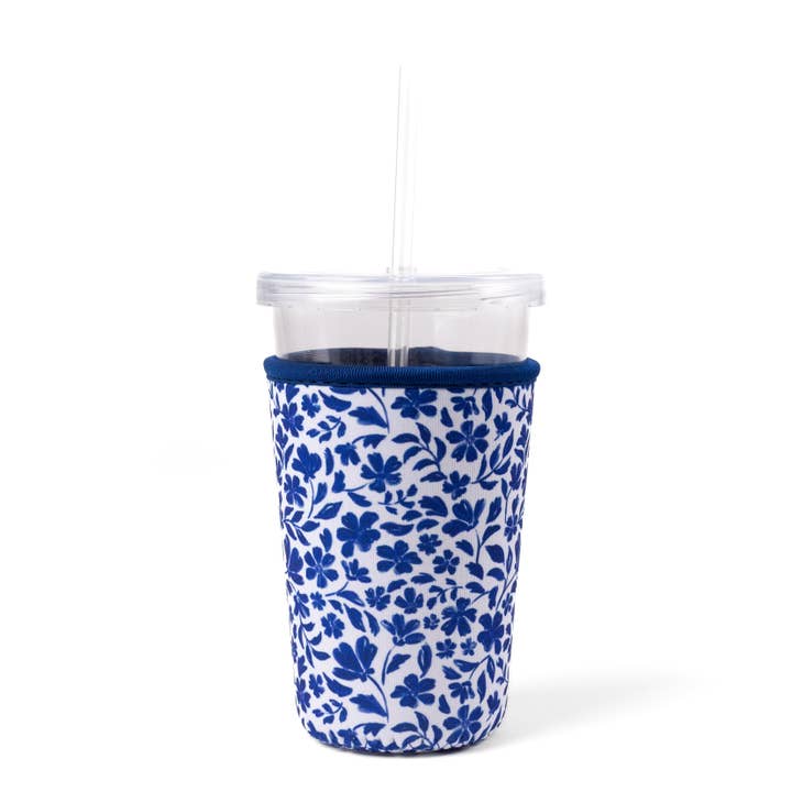 Elyse Breanne Design - Wholesale Drink Huggers & Koozies - Porcelain Floral Drink Sleeve, Iced Coffee, Drink Koozie1