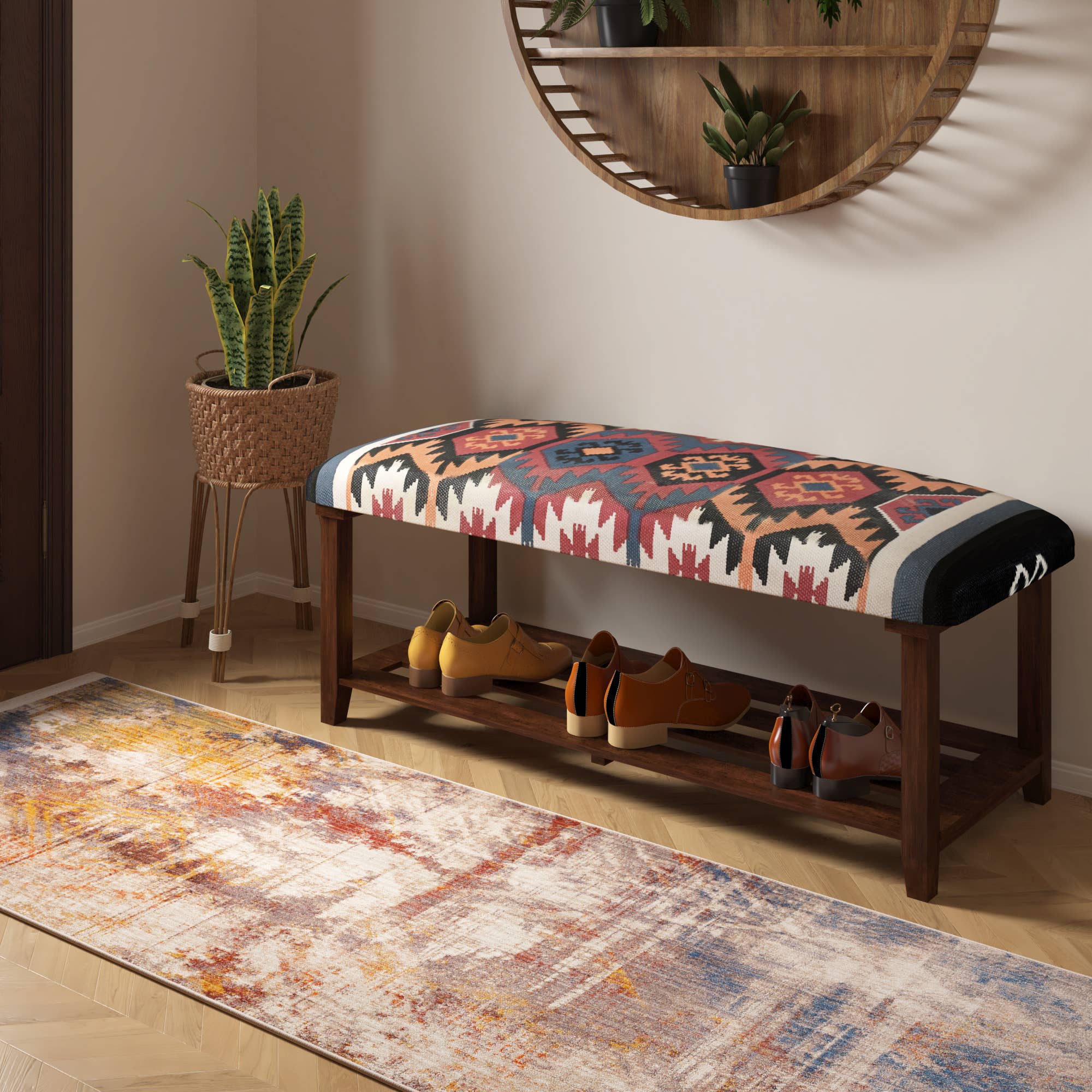 LR Home - Wholesale Bench - Handcrafted Bohemian Accent Bench – Mango Wood & Cotton5