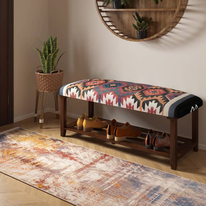 LR Home - Wholesale Bench - Handcrafted Bohemian Accent Bench – Mango Wood & Cotton5