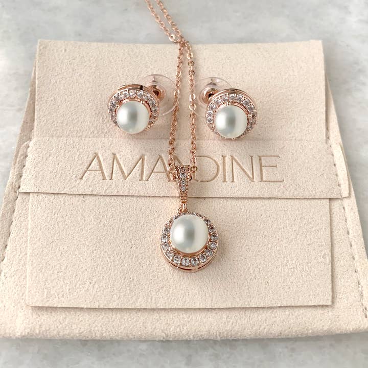 Pearl Halo Necklace for wholesale by Amandine Jewelry