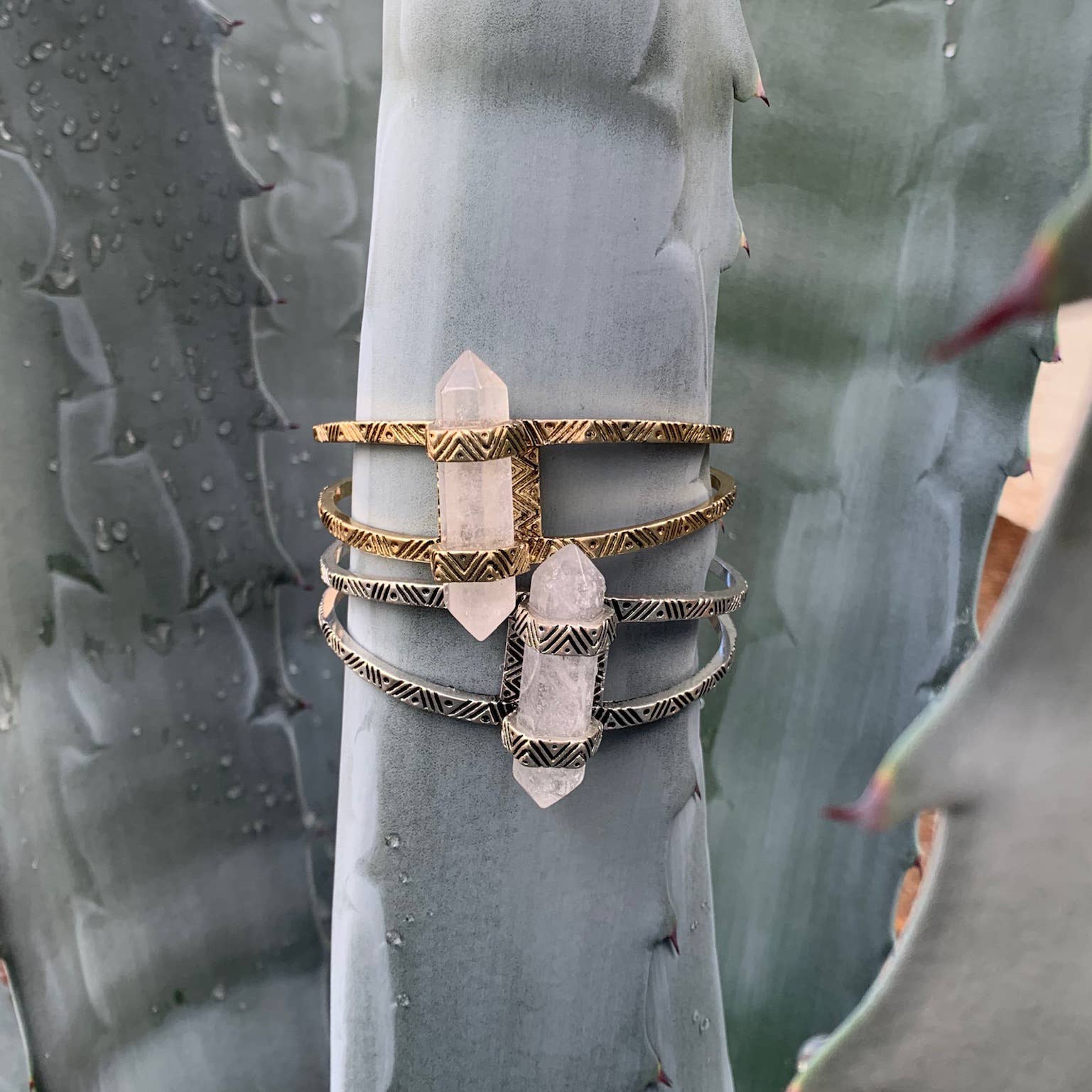 Hiouchi Jewels | Rose & Bolt Grateful Dead Jewelry - Wholesale Cuff Bracelet - Crystal Cuff Bracelet | Gold / Quartz6