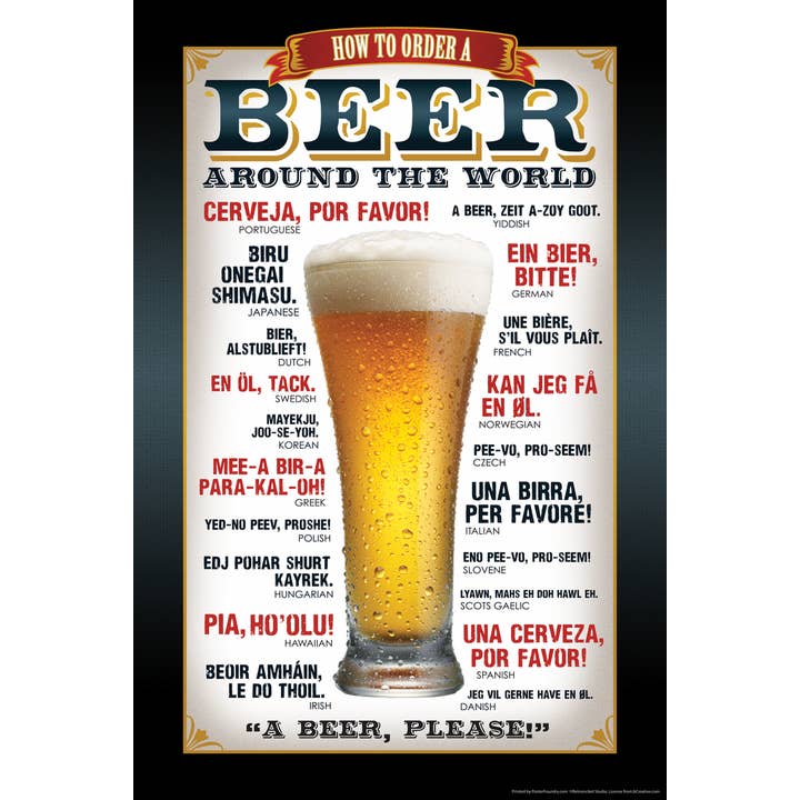 Gotham Gifts - Wholesale Poster - How To Order A Beer Around The World Languages Poster 12x18