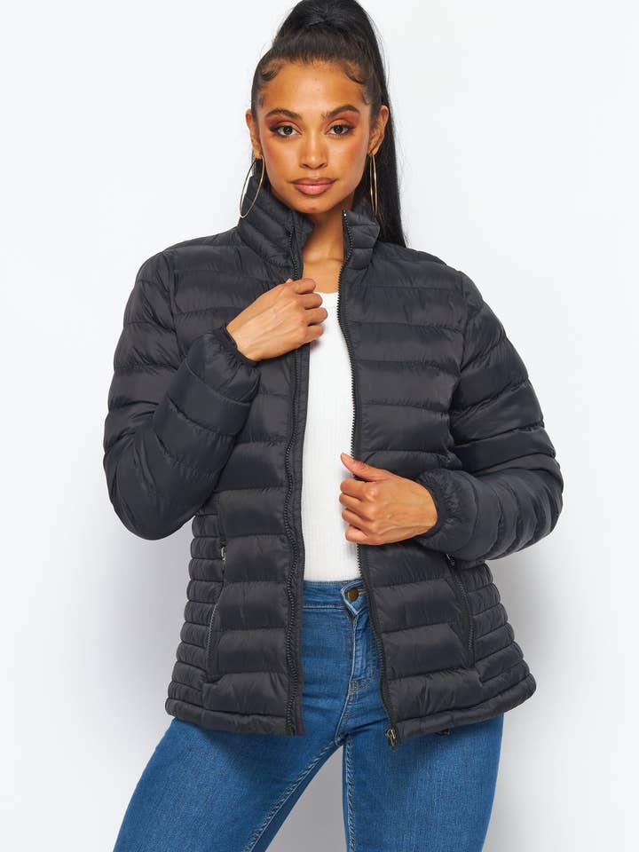 Women's Soft Coated Winter Puffer Jackets-LJ640 -BLACK for wholesale by Rodeo Clothing