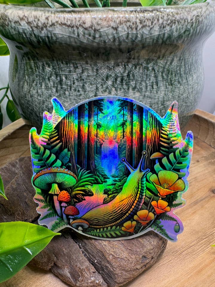 Holographic Banana Slug California Waterfall Decal for wholesale by California Dreaming Co