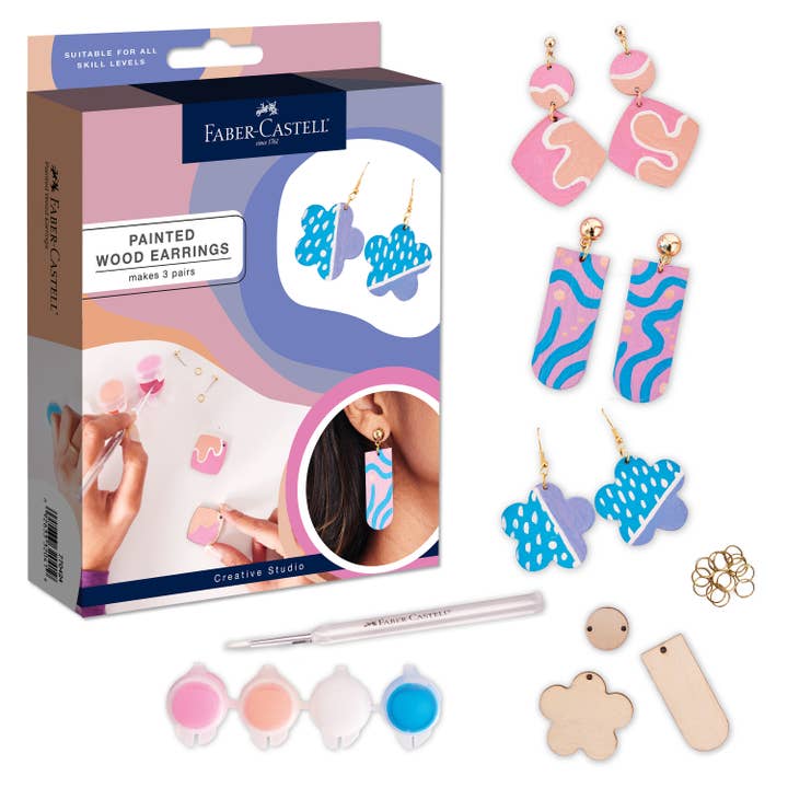 Painted Wood Earrings - Adult Craft Kit Makes 3 Pairs for wholesale by Faber-Castell / Creativity for Kids