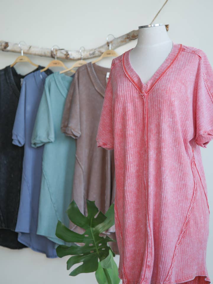 ND31636-Mineral Washed Ribbed Knit Shift Mini Dress for wholesale by VERY J