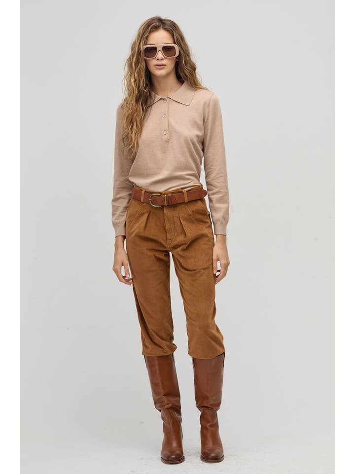 College Polo Sweater - Camel for wholesale on Faire1