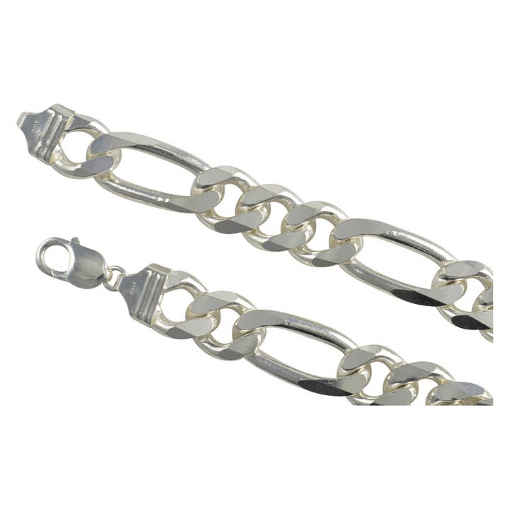 Chaîne de bracelet en argent sterling Figaro 400 15 mm pour homme, bijoux italiens solides .925 pour la vente par Select Lines