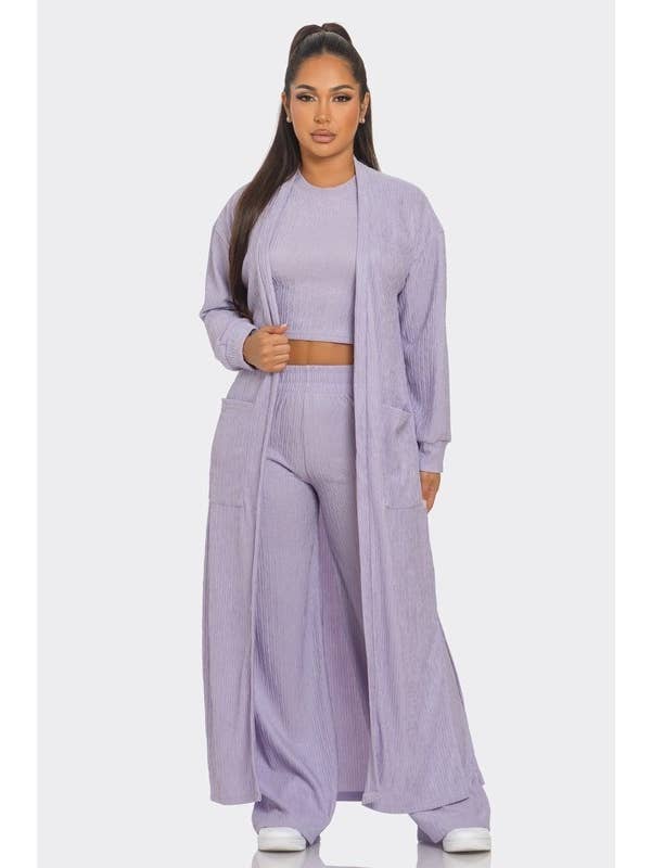 3 Piece Cardigan Set Pants And Crop Top for wholesale by FashionShowcase